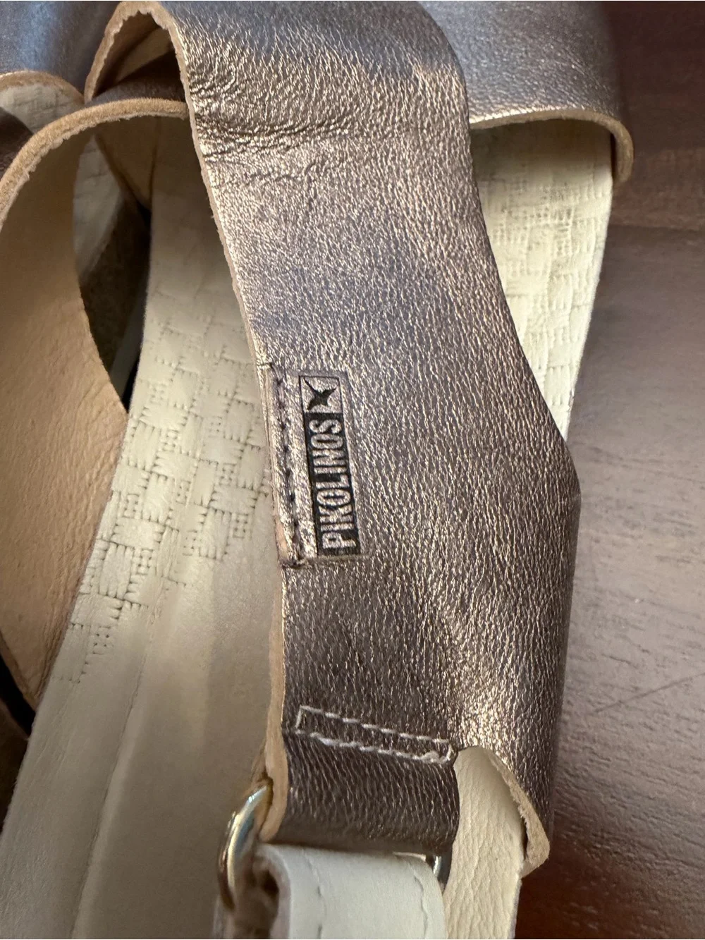 PIKOLINOS Mahon Metallic Taupe Slingback Wedge Sandals - Women's Comfort Style